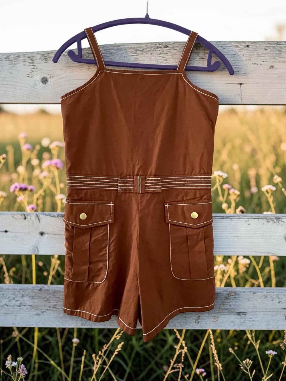 Janie and Jack Girls' Brown Utility Romper - Kids Bottoms Size 12